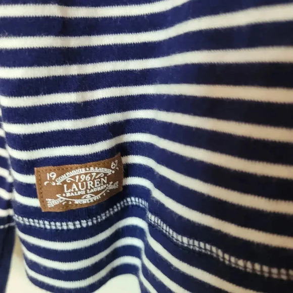 Lauren Ralph Lauren Women's Tees Long Sleeves XL Blue Cotton Striped Equestrian - Picture 4 of 10